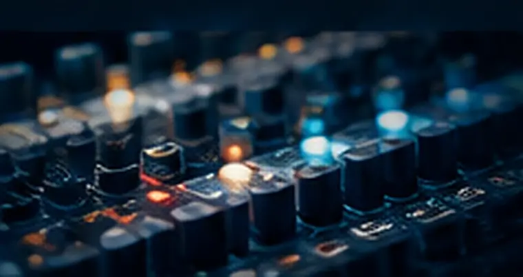 Professional audio mixing console with illuminated controls